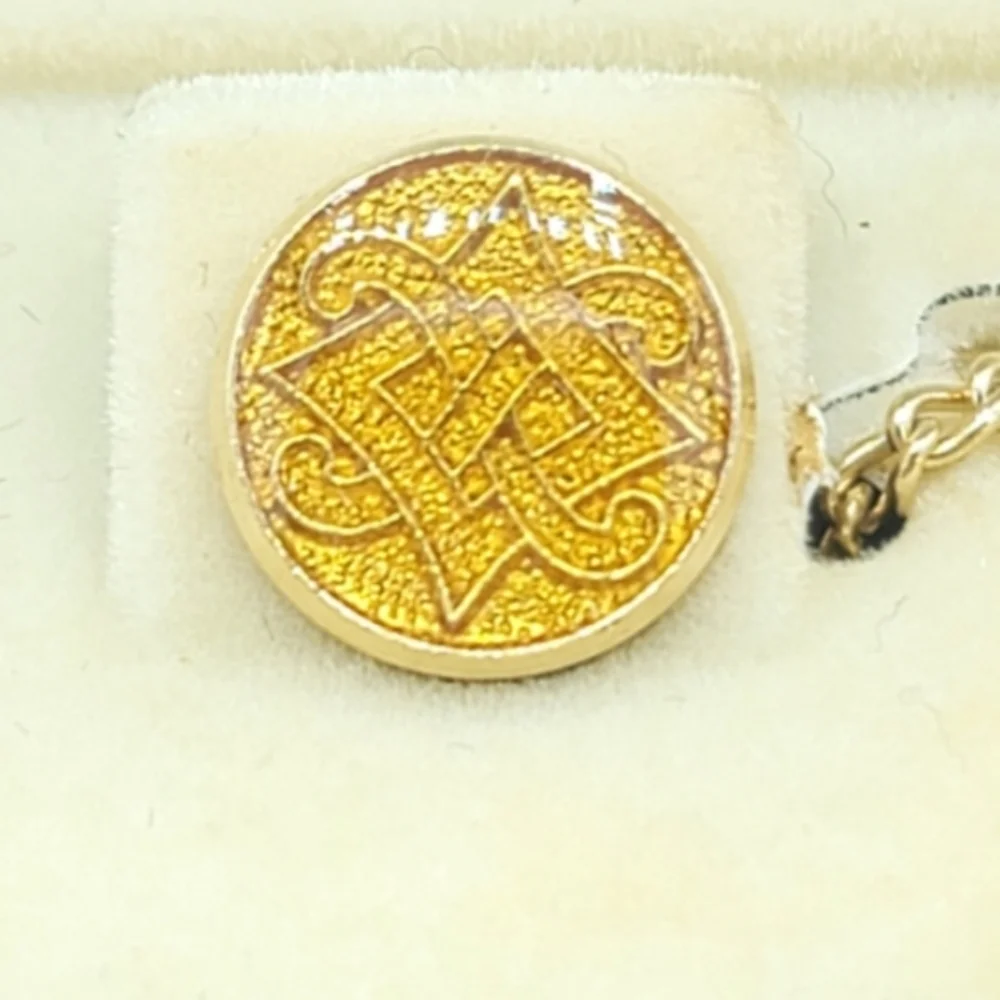 Harrods Celtic Knot Cufflinks Tie Tack Set Gold Amber Lucite Box London Vintage
